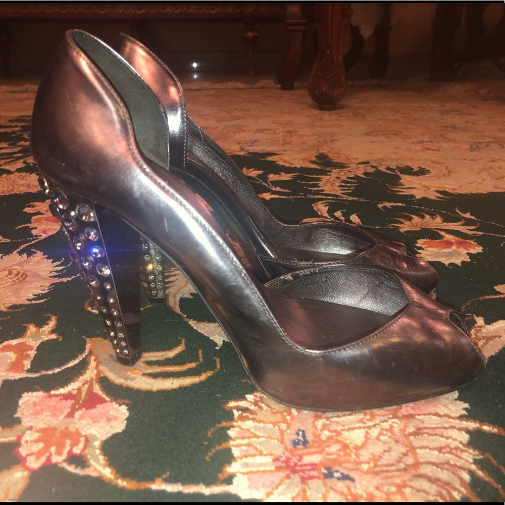 Miu Miu Gray Metallic Crystal Heels